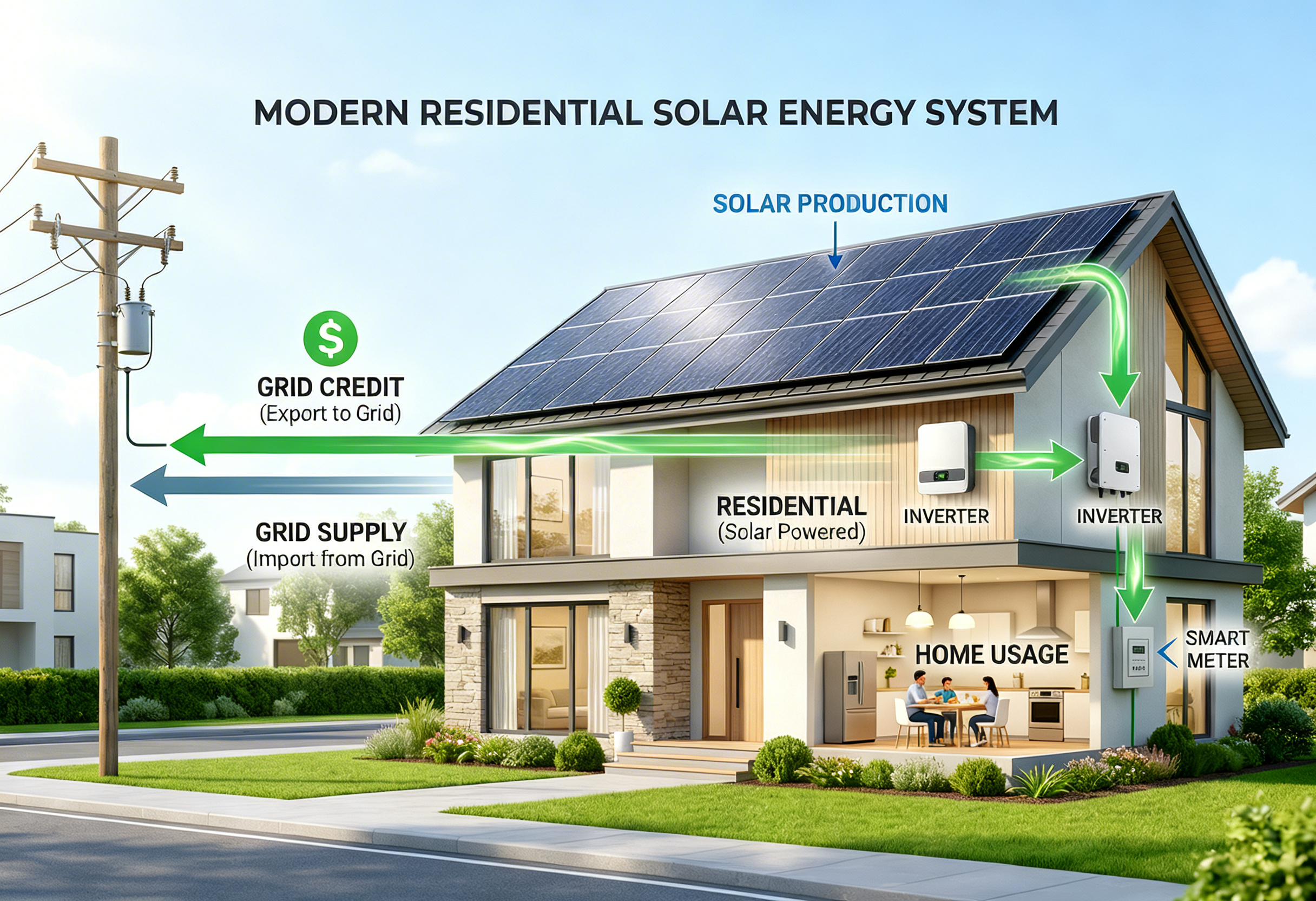 Colorado net metering diagram showing how solar homeowners earn credits from Xcel Energy